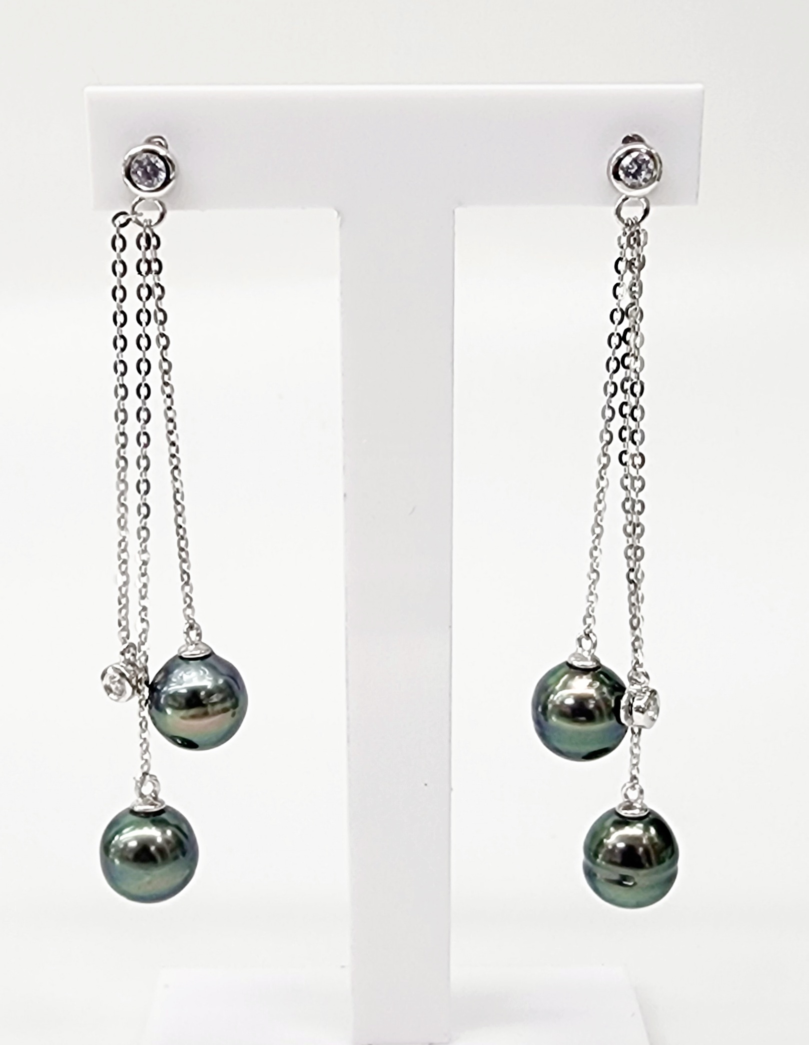 Sterling Silver 8.5mm Round Tahitian Black Pearl Earrings - EA0546 Greenstone?Jewellery 