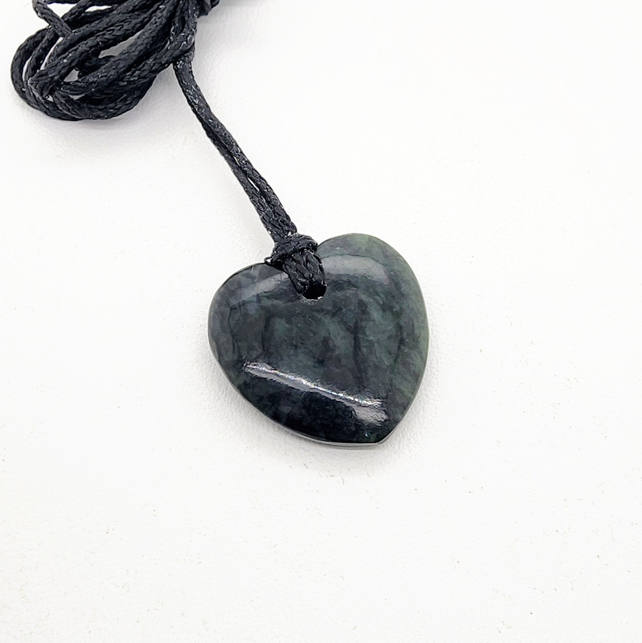 New Zealand Greenstone Polished Heart Necklace - HPH20.22 Greenstone?Jewellery 