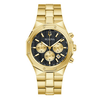 Bulova Prestige Cronograph Men's 100m WR Gold Tone Case & Band, Black Dial Watch - 97B232 G-SHOCK 