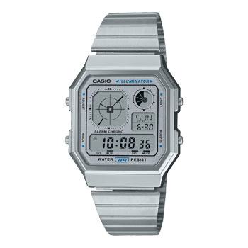 Casio Digital Octagon, Silver Dial, Silver Case & Band - A130WE-7A G-SHOCK 