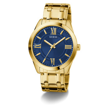 Guess Gents Elliot Gold Tone Blue Dial Analog 50M WR Watch - GW0893G5 GUESS 