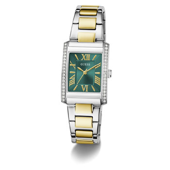 Guess Ladies Bonnie Two-Tone Crystal Square Analog Green Dial Watch - GW0874L2 GUESS 