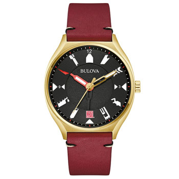 Men's Bulova Frank Lloyd Wright Gold-Tone IP Red leather Strap Automatic Watch with Black Dial - 97A192 G-SHOCK 