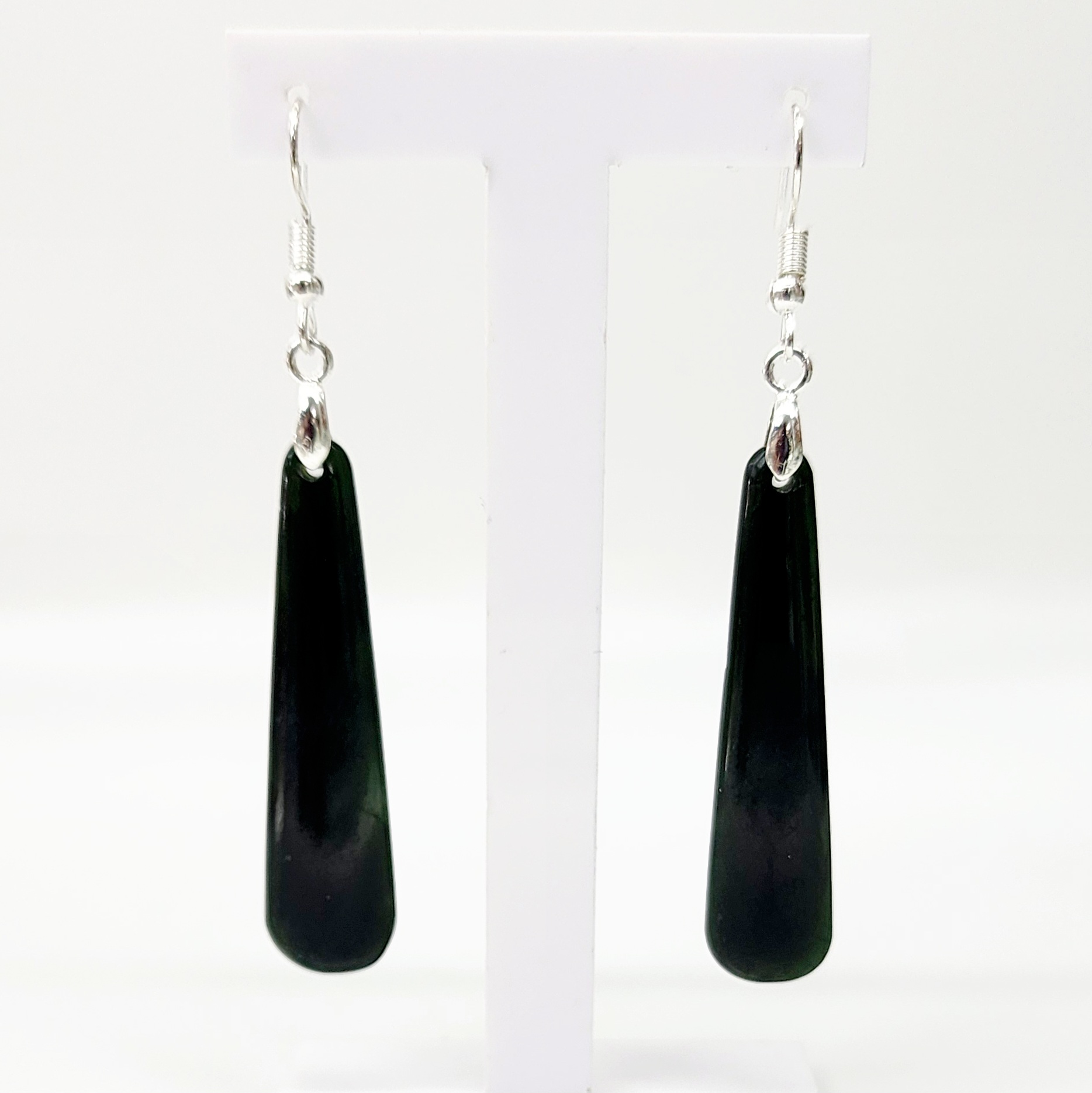 Pounamu Drop Earrings with Sterling Silver Setting and Hooks - ED1.32 Greenstone?Jewellery 