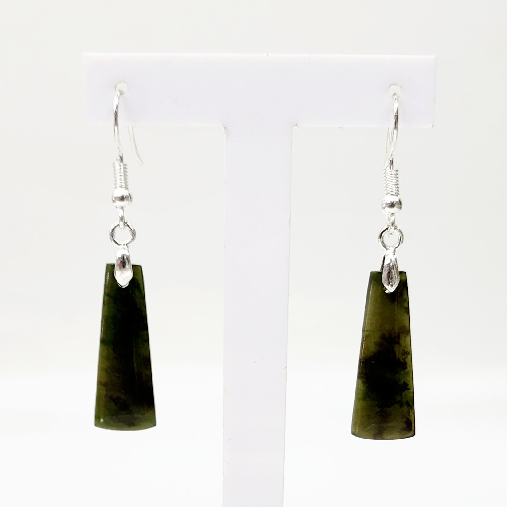 Pounamu ADZE Earrings with Sterling Silver Setting and Hooks - EA3.20 Greenstone?Jewellery 
