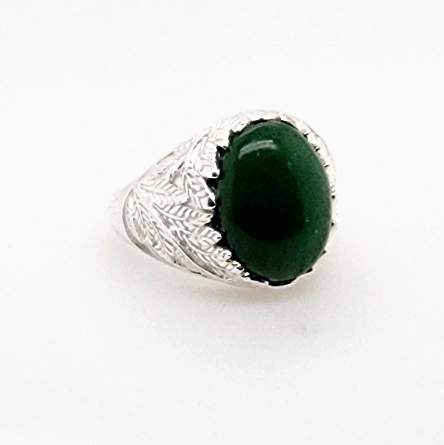 Sterling Silver Fern Leaf Ring With Oval NZ Greenstone Greenstone?Jewellery 
