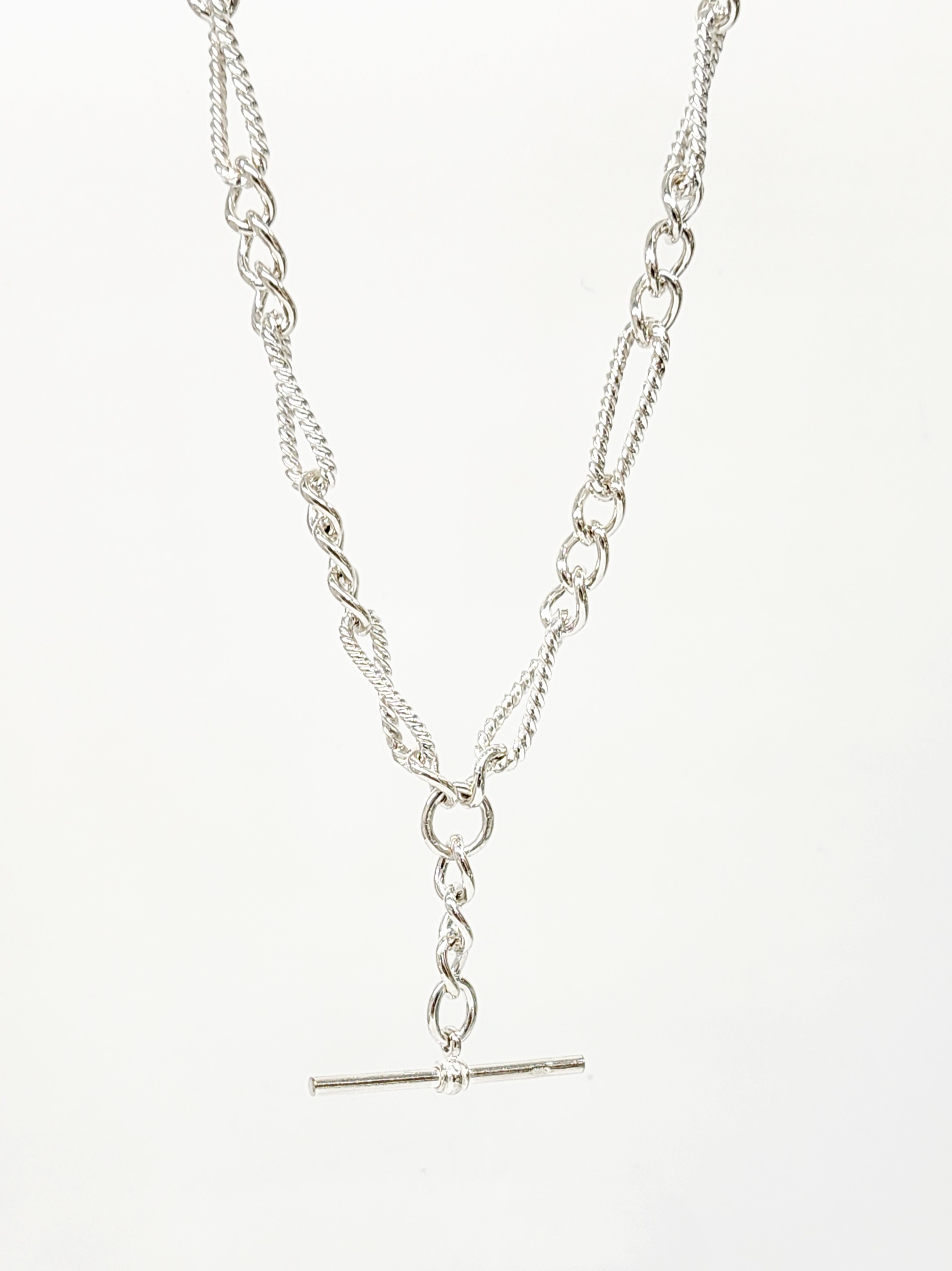 Sterling Silver 50cm Figaro Chain Necklace with T-Bar Pendant - SNK3-TWIST bulova Sterling Silver 50cm Figaro Chain Necklace with T-Bar Pendant - SNK3-TWIST bulova