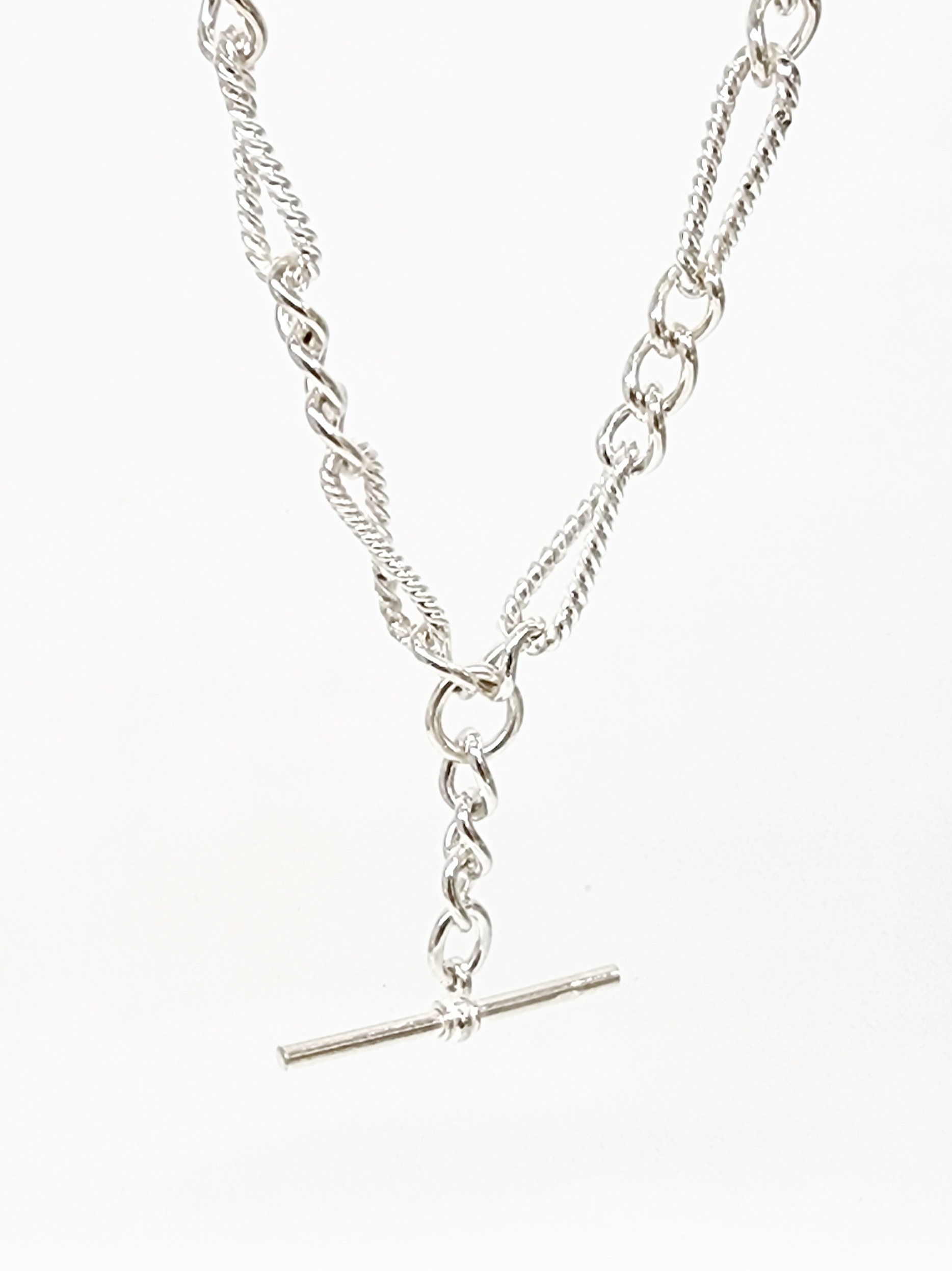 Sterling Silver 50cm Figaro Chain Necklace with T-Bar Pendant - SNK3-TWIST bulova Sterling Silver 50cm Figaro Chain Necklace with T-Bar Pendant - SNK3-TWIST bulova