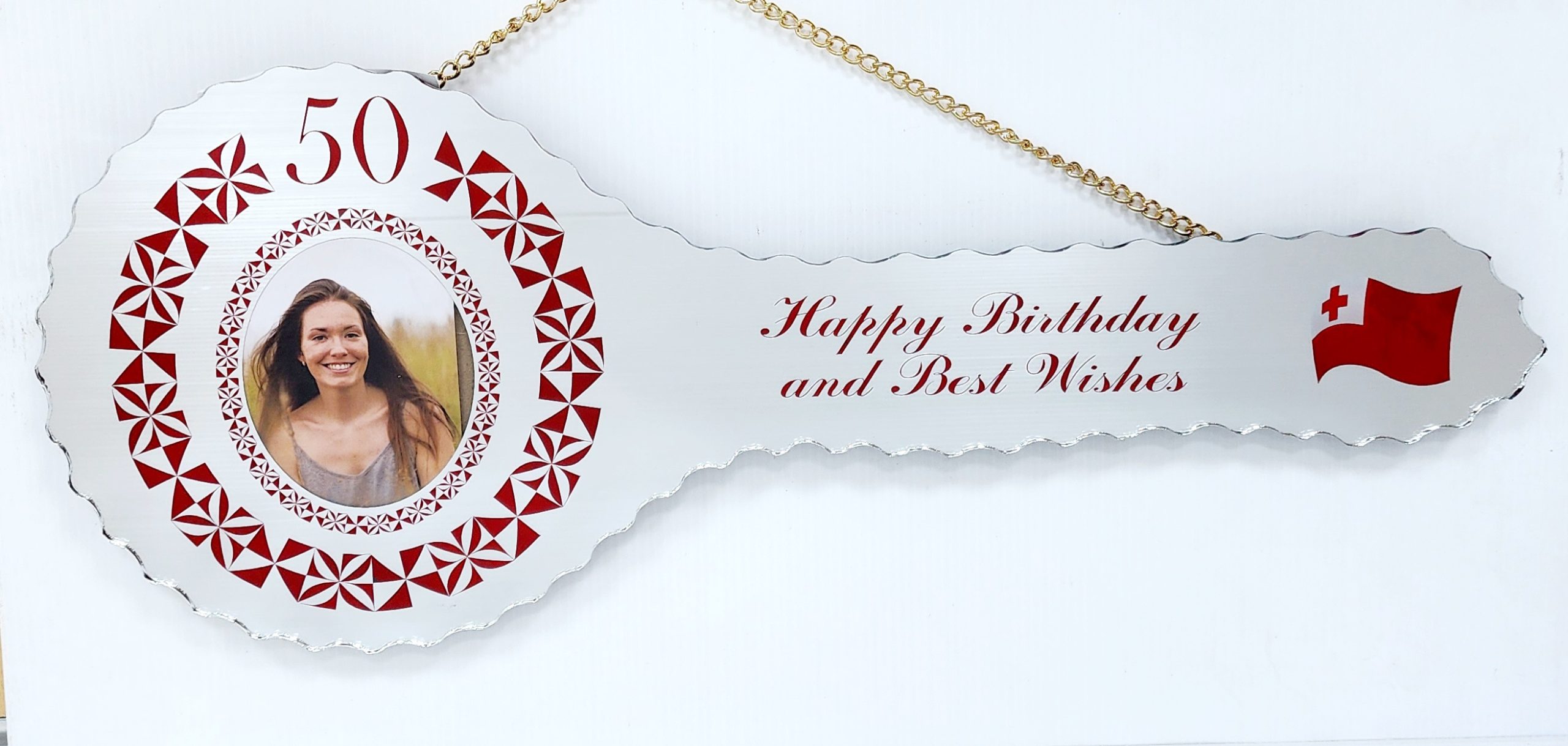 Tongan Design Mirrored / Glass Photo 50th Birthday Key - SJ2407 21ST MIRROR KEYS 