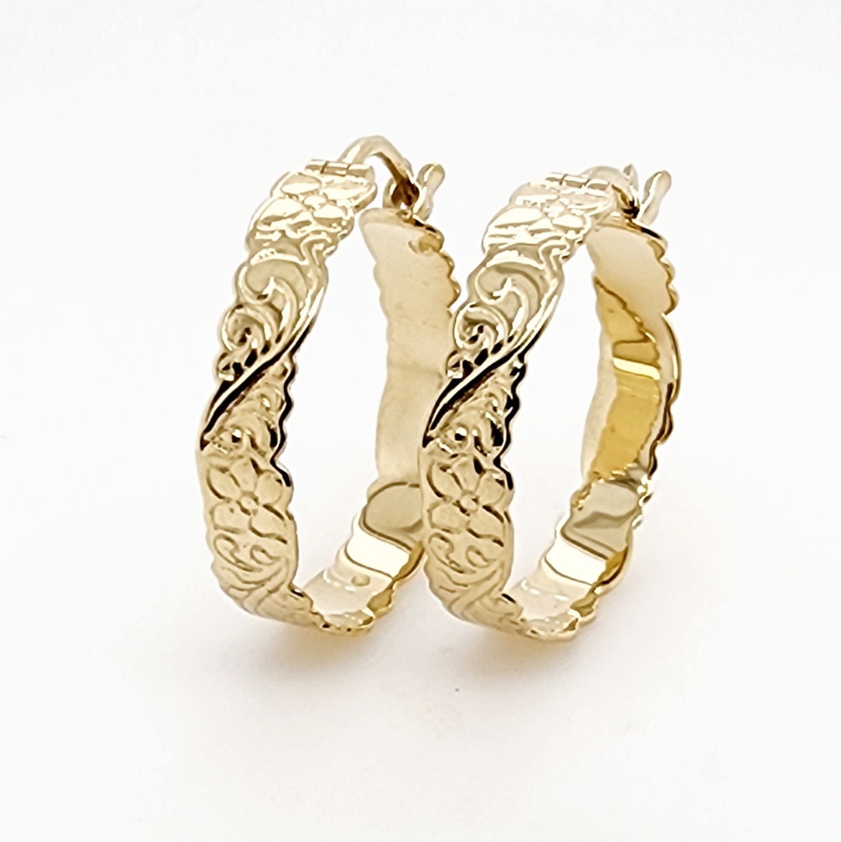 9ct Yellow Gold Hawaiian Design 22mm Hoop Earrings - D9030 STERLING SILVER EARRINGS 