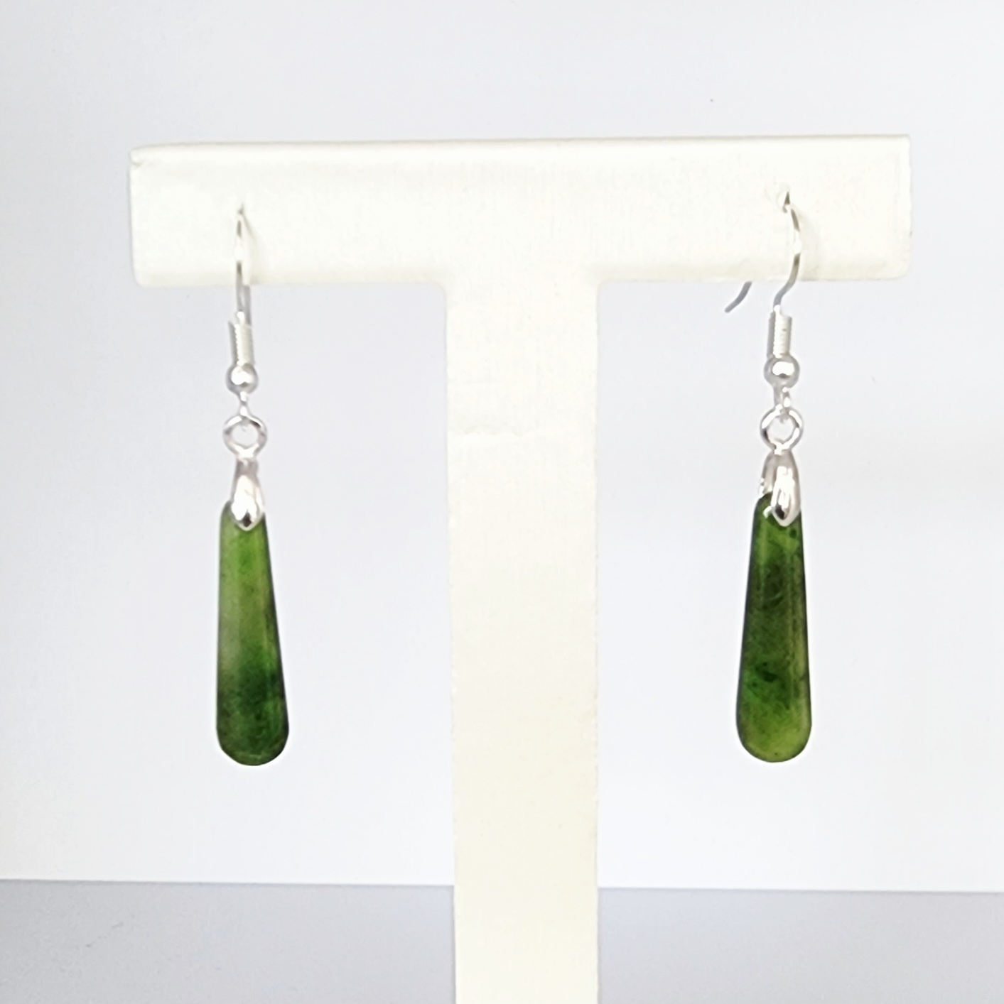 Pounamu Drop Earrings with Sterling Silver Setting and Hooks - ED3.20 Greenstone?Jewellery 