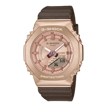 Casio Womens G-Shock Duel Time Peach Gold Tone on Pearlescent Tones Band - GMS2100CB-5A G-SHOCK