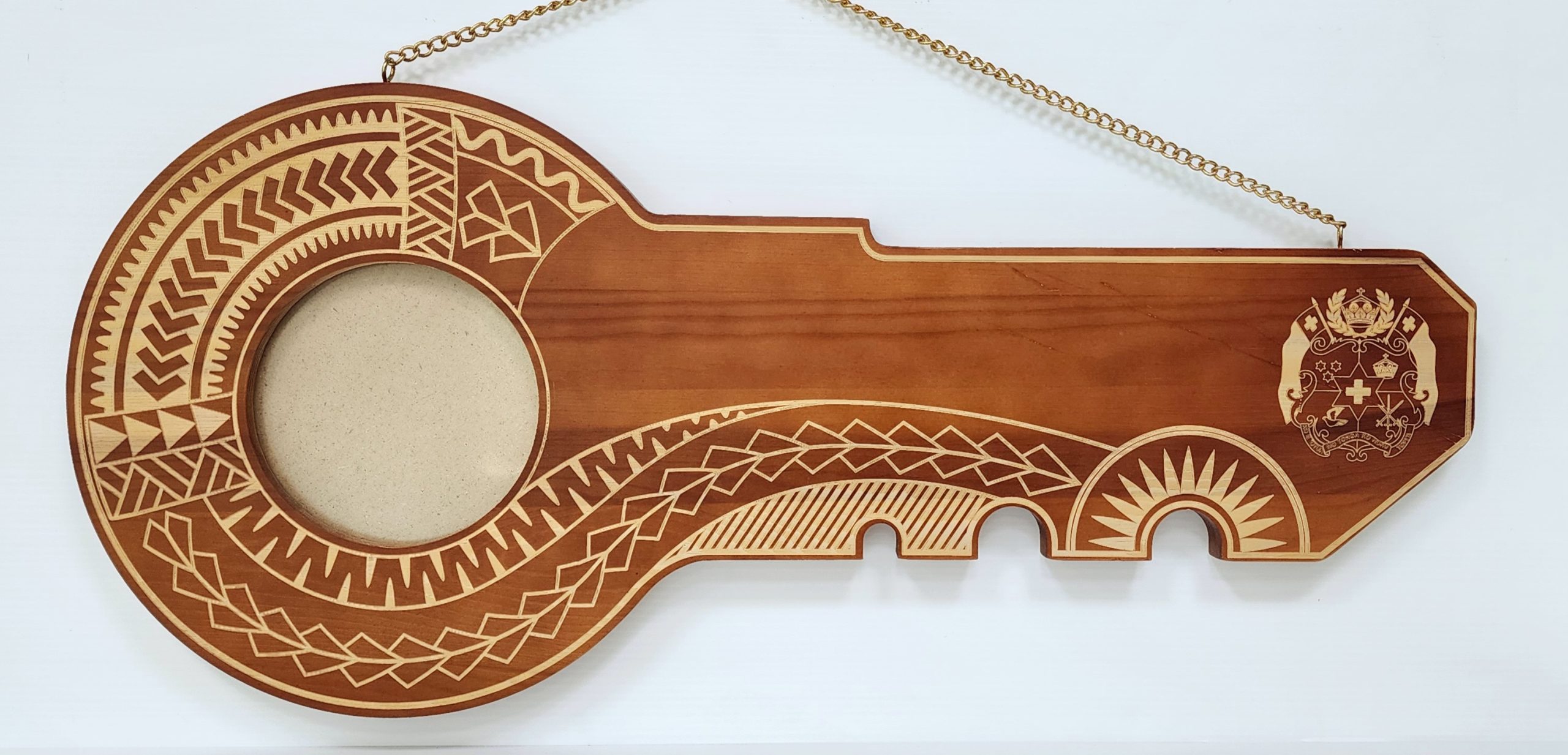 21st Wooden Key Brown Shade Island Design Key with Laser Engraved Patterns & Tongan Sila  - SJ2152 21st Keys 