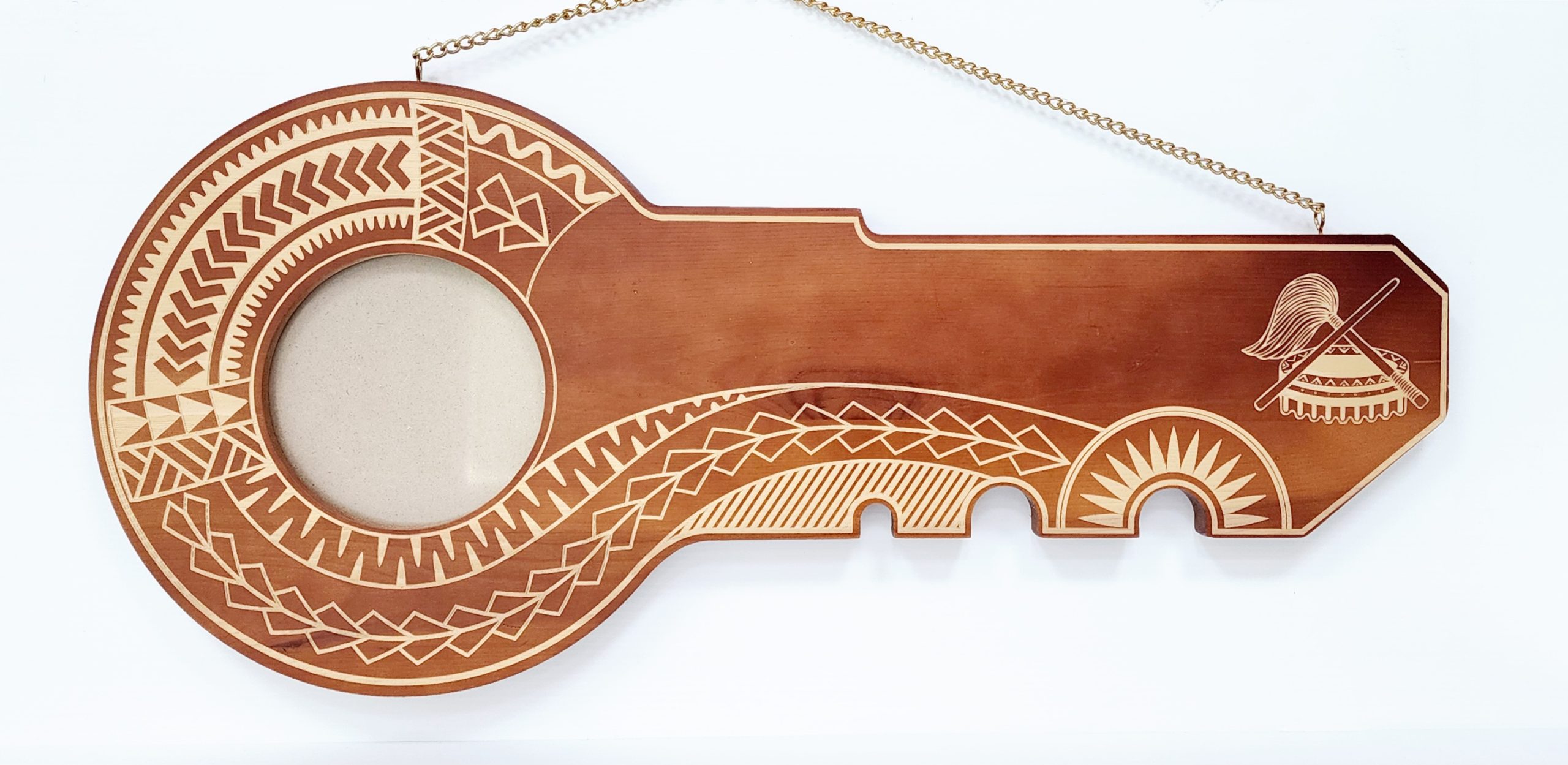 21st Wooden Key Brown Shade Island Design Key with Laser Engraved Patterns & Samoan Tanoa & Fue  - SJ2156 21st Keys 