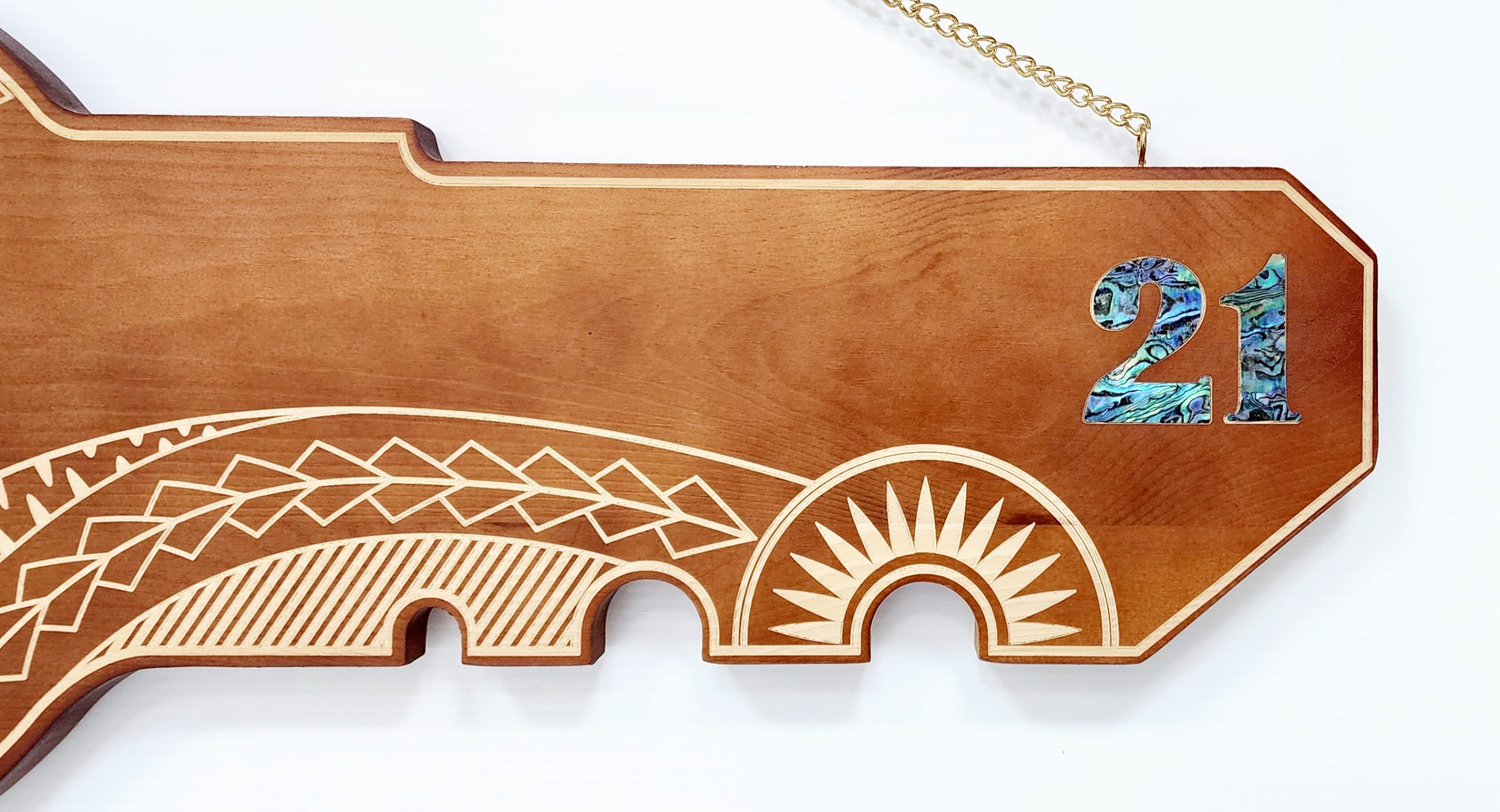 21st Wooden Key Brown Shade Island Design Key with Laser Engraved Patterns & 21 Paua Shell Inlay - SJ2153 21st Keys 21st Wooden Key Brown Shade Island Design Key with Laser Engraved Patterns & 21 Paua Shell Inlay - SJ2153 21st Keys