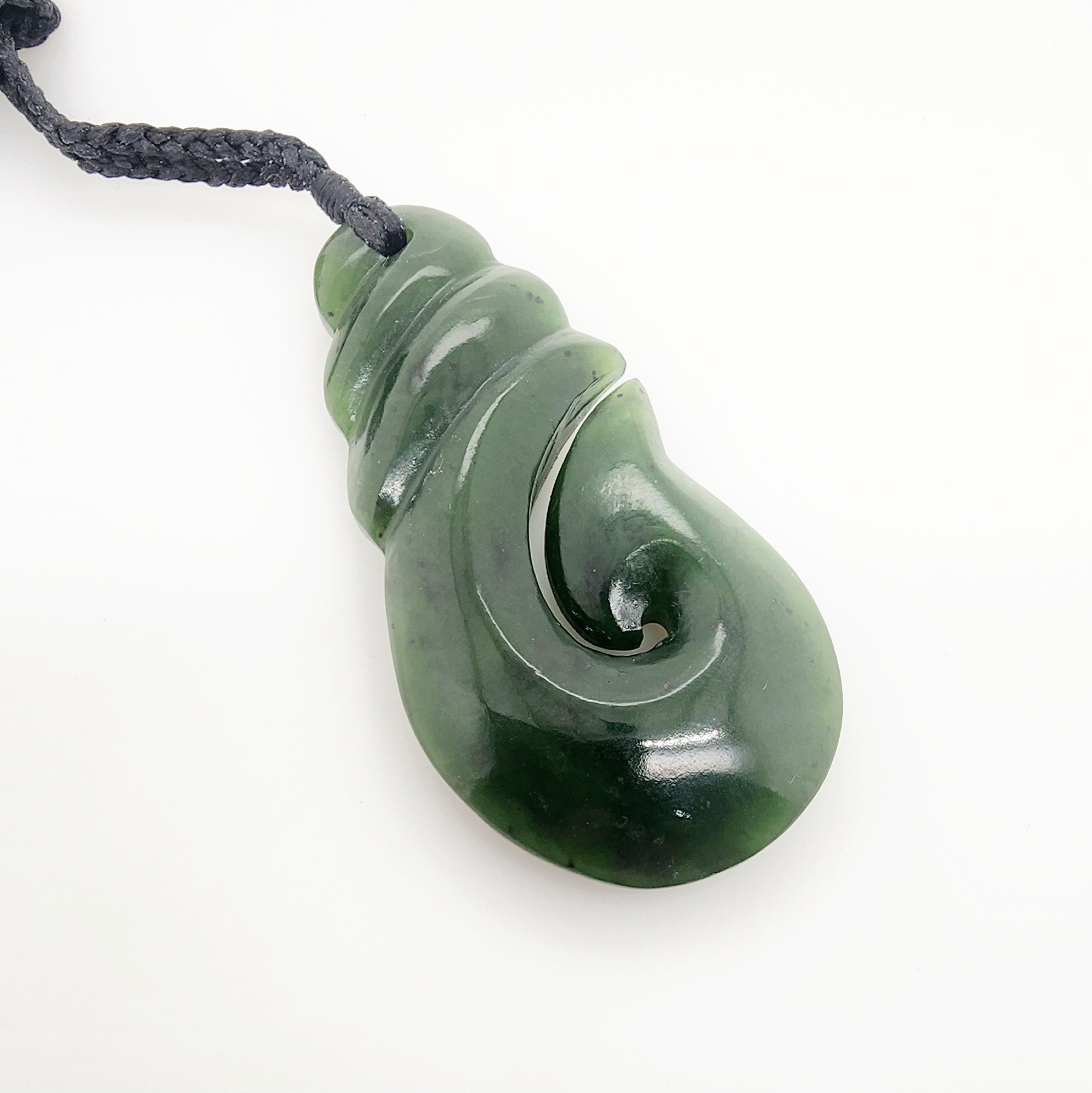 New Zealand Pounamu Large Hook with Braided Cord Necklace - JJH65.85 Greenstone?Jewellery 