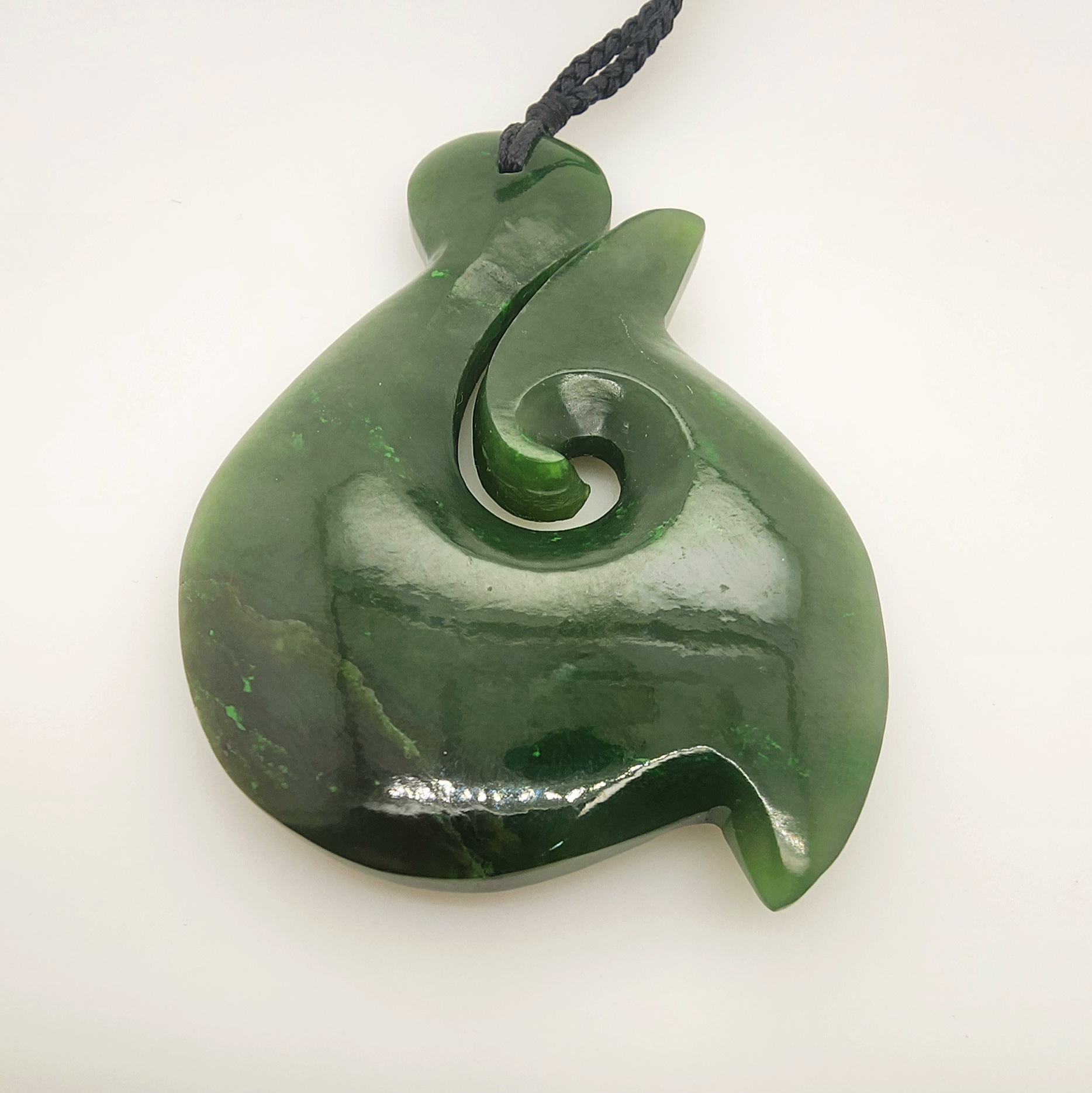 New Zealand Pounamu Large Hei Matau / Fish Hook with Braided Cord Necklace - JJH80 Greenstone?Jewellery New Zealand Pounamu Large Hei Matau / Fish Hook with Braided Cord Necklace - JJH80 Greenstone?Jewellery