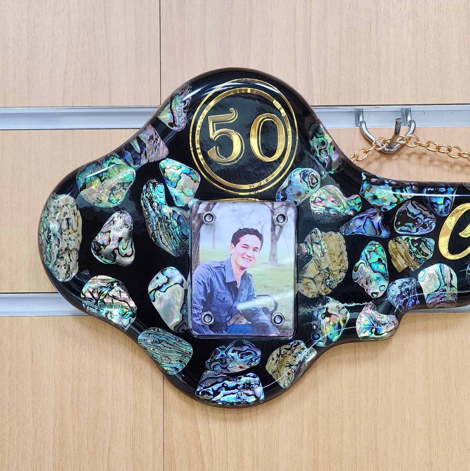 NZ Paua Shell 50th Key with Photo Slot & “Congratulations” - Design PAUA2401 Greenstone?Jewellery NZ Paua Shell 50th Key with Photo Slot & “Congratulations” - Design PAUA2401 Greenstone?Jewellery