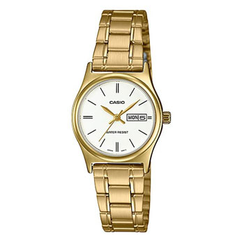 Casio Ladies Analogue Watch White Dial, Gold Case & Band- LTPV006G-7B CASIO 