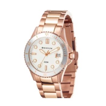 Maxum Liberty Ladies Analogue Date Watch, Rose Gold Case, White Dial & Rose Gold Bracelet 200m WR - MW23200L04 MAXUM 