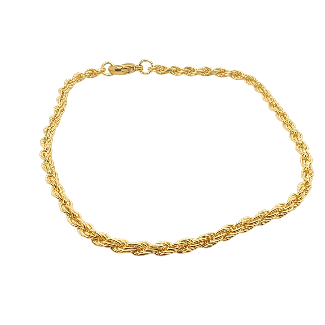 9ct Yellow Gold Solid 3.00mm Width Rope Bracelet 21cm STERLING SILVER EARRINGS 