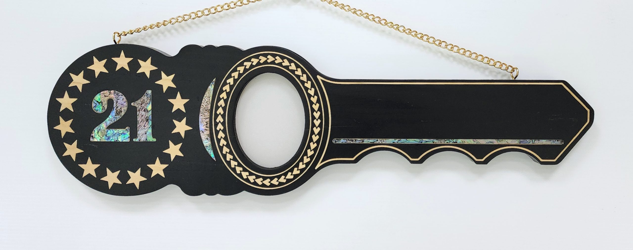 21st Island Design Wooden Key with Laser Engraved Patterns & 15 Stars with Paua Shell Inlay - SJ2445 21st Keys 