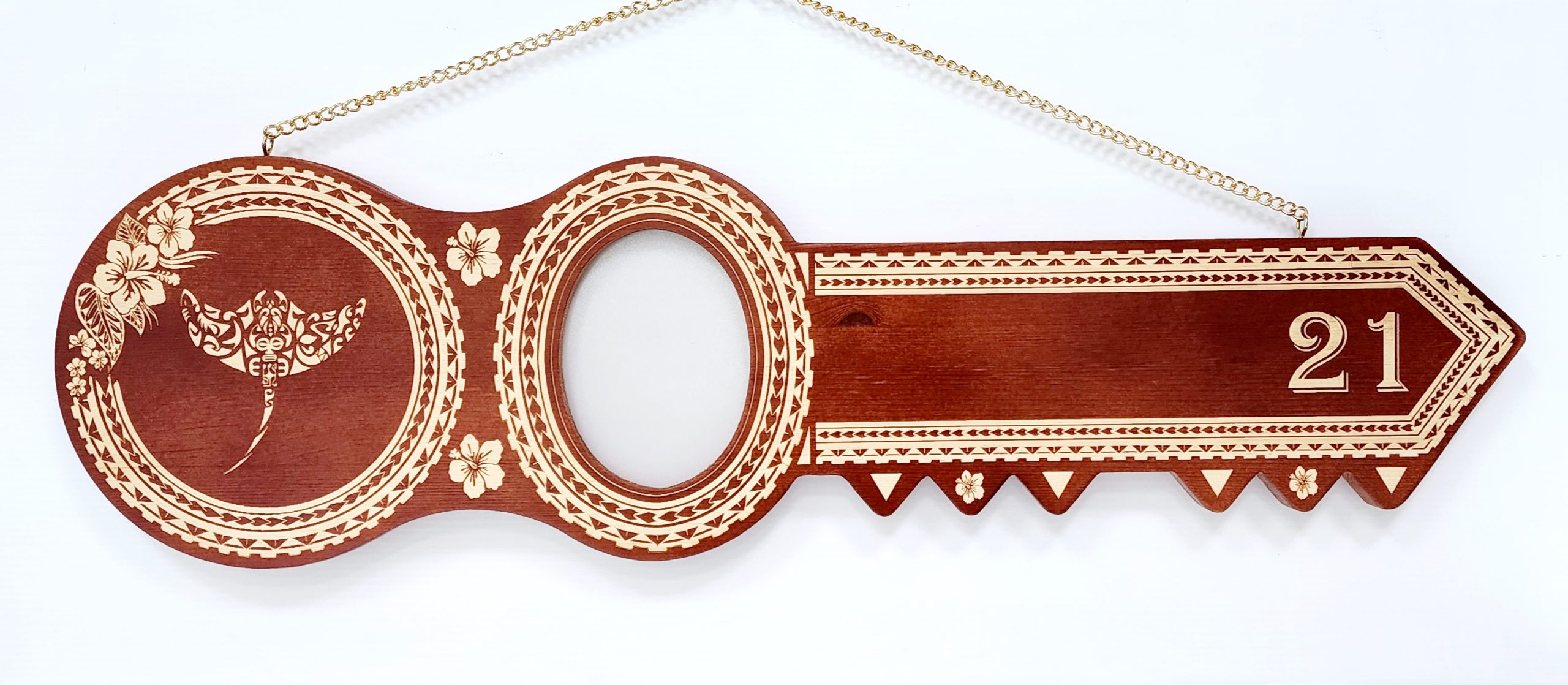 21st Island Design Wooden Key with Laser Engraved Patterns, Stingray with 21 – Design SJ2455 21st Keys 