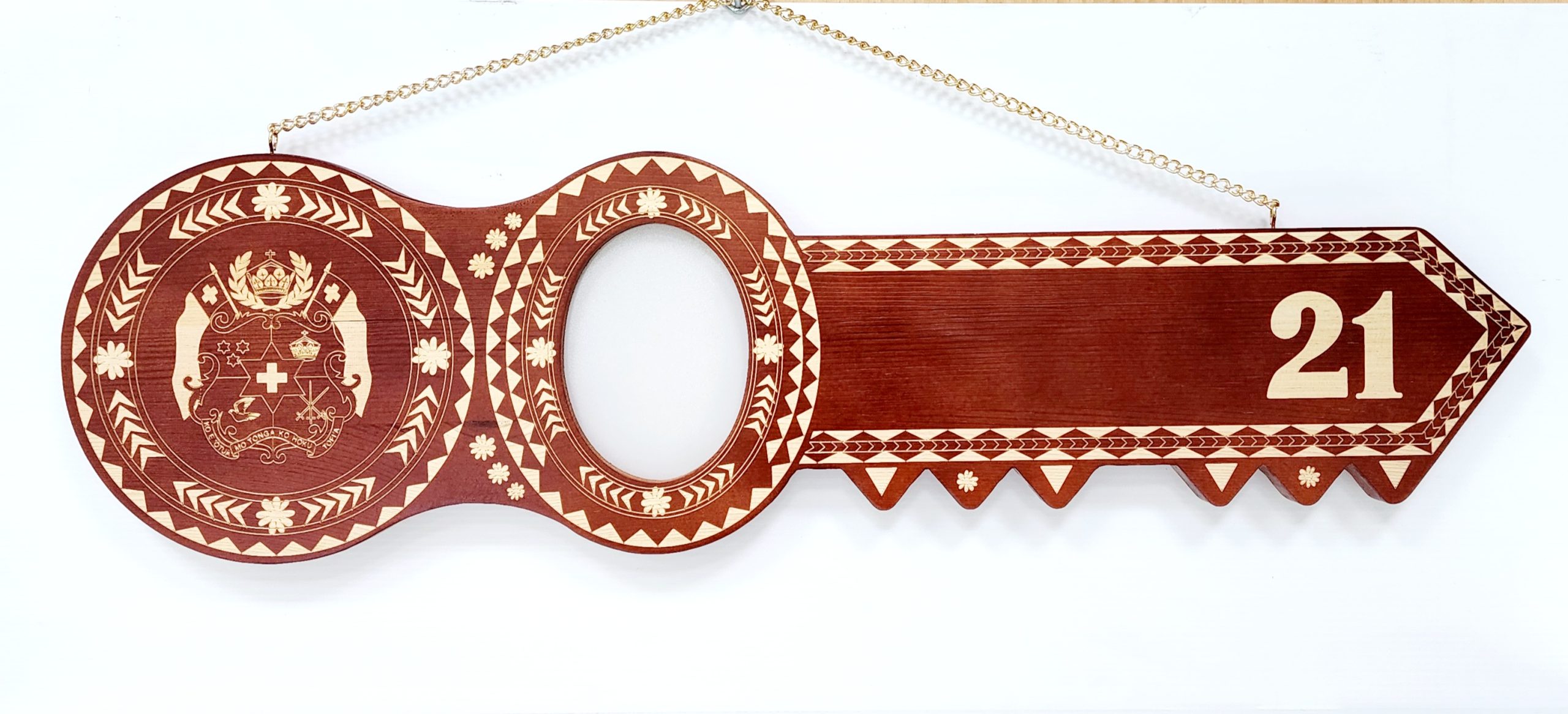 21st Island Design Wooden Key with Laser Engraved Patterns, Tongan Sila with 21 – Design SJ2473 21st Keys 