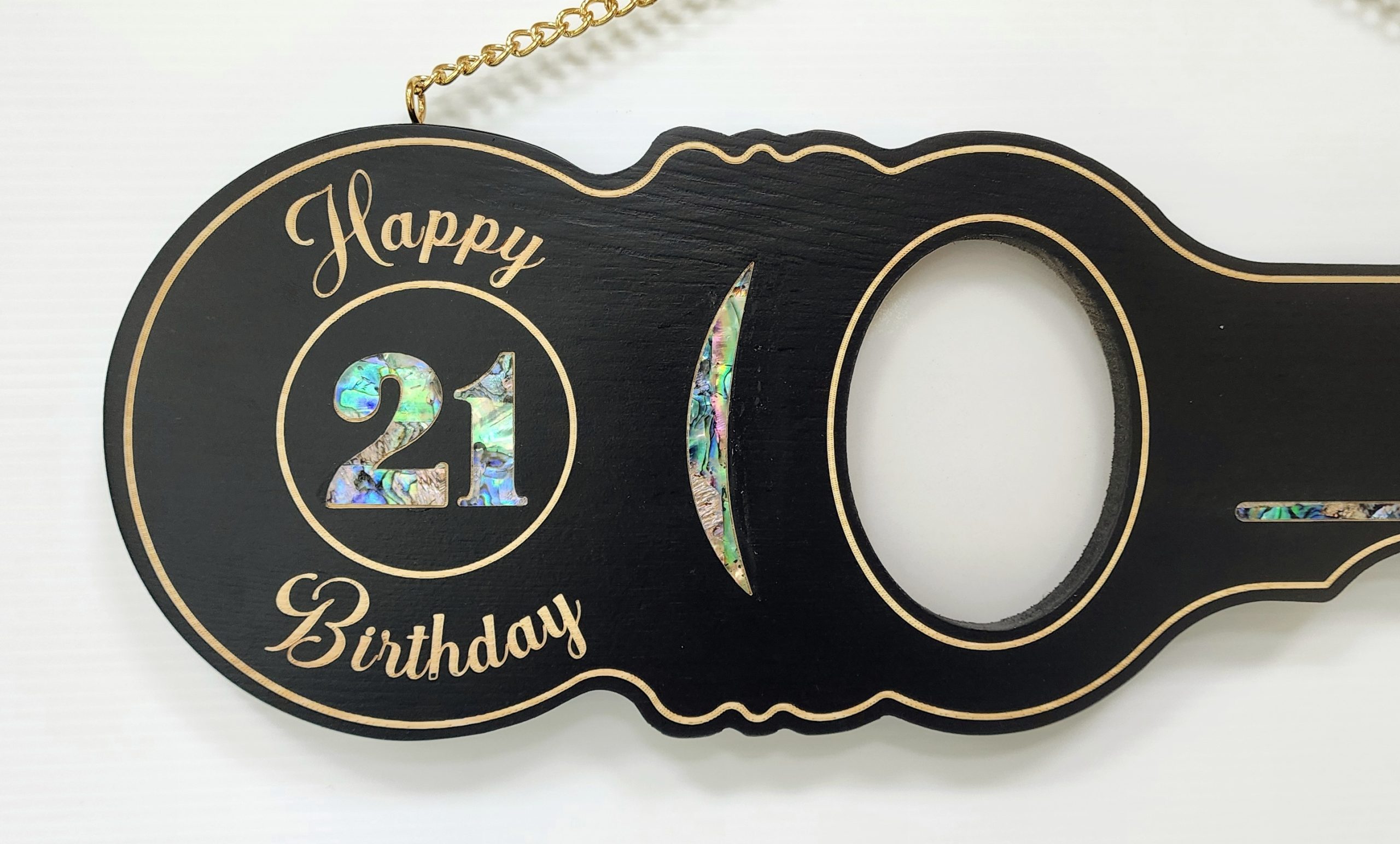 21st Black Shade Wooden KeY with "21" Paua Shell Inlay and Laser Engraved "Happy Birthday" - SJ2424 21st Keys 21st Black Shade Wooden KeY with "21" Paua Shell Inlay and Laser Engraved "Happy Birthday" - SJ2424 21st Keys