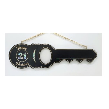 21st Black Shade Wooden KeY with "21" Paua Shell Inlay and Laser Engraved "Happy Birthday" - SJ2424 21st Keys 