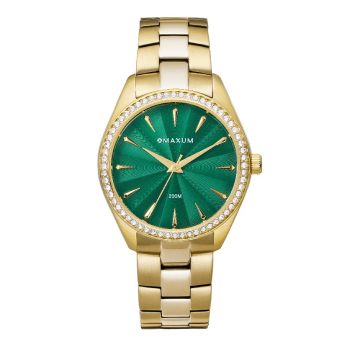 Maxum Ladies Sydney Crystal-Embellished Analogue Watch –Green Dial, Gold Tone Case & Gold Bracelet 200m WR - MW24204L01 MAXUM 