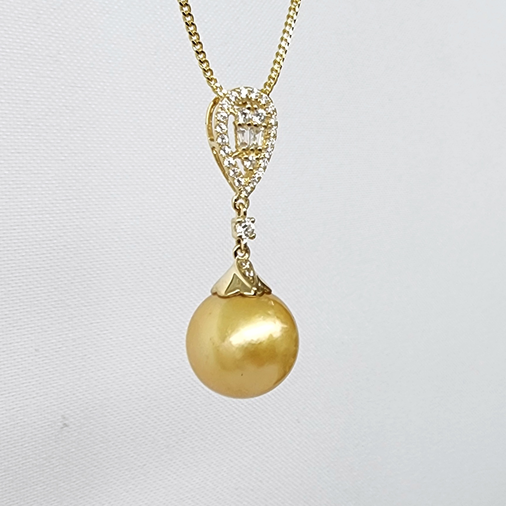 9ct Yellow Gold 12mm Round Southsea Golden Pearl with Cubic Zirconia Setting Pendant - YP20041155/3  