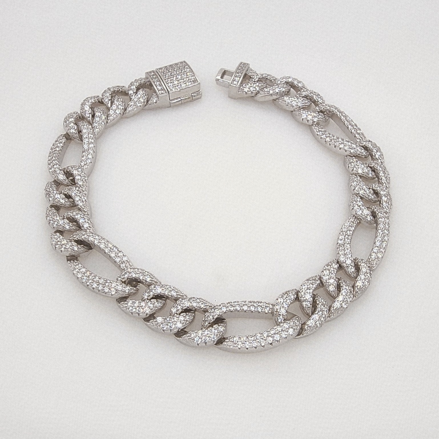Sterling Silver Iced Figaro Link Bracelet 20cm - LX-BL0109 Seiko 