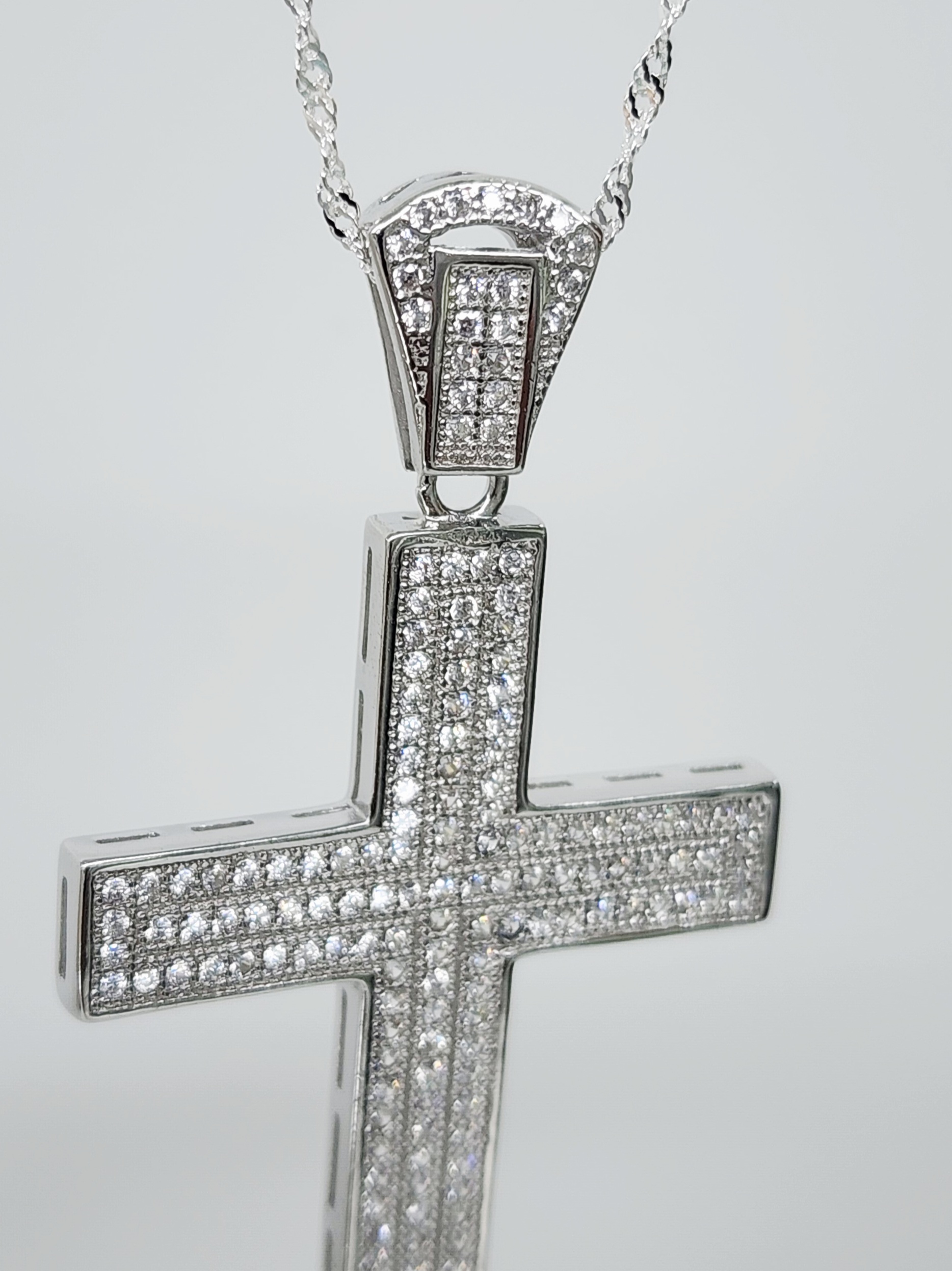 Sterling Silver Large Full Cubic Zirconia Set Cross Pendant - P00963 Seiko Sterling Silver Large Full Cubic Zirconia Set Cross Pendant - P00963 Seiko