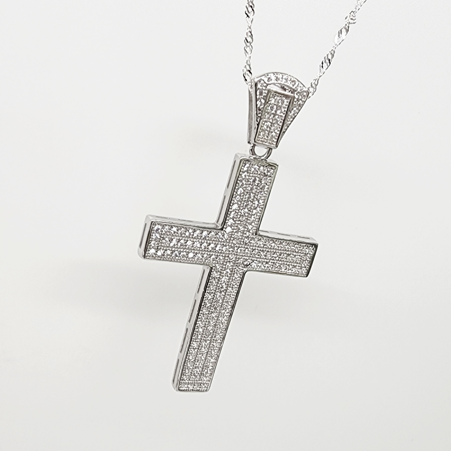 Sterling Silver Large Full Cubic Zirconia Set Cross Pendant - P00963 Seiko Sterling Silver Large Full Cubic Zirconia Set Cross Pendant - P00963 Seiko