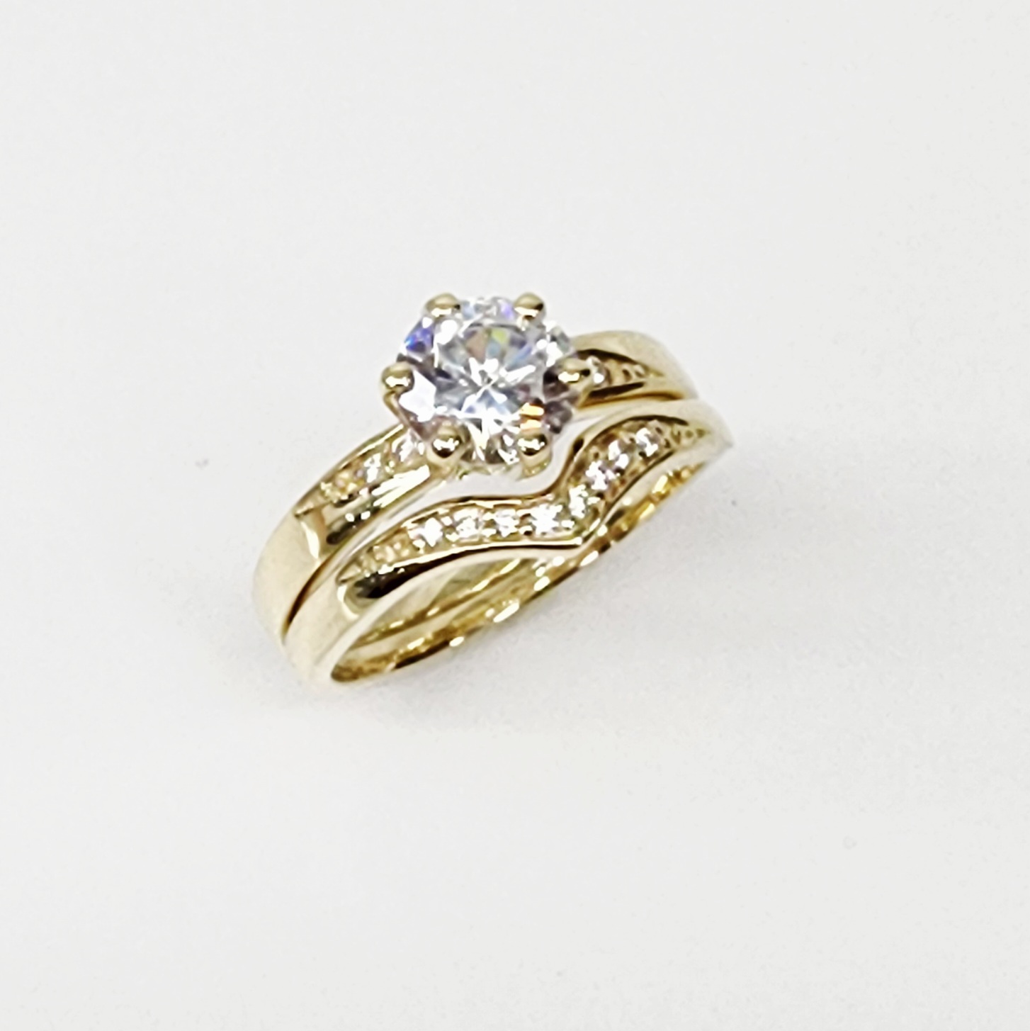 9ct Yellow Gold Ladies 2 Piece Cubic Ziconia Bridal Set Ring - SOR1011AB Sterling Silver Rings 