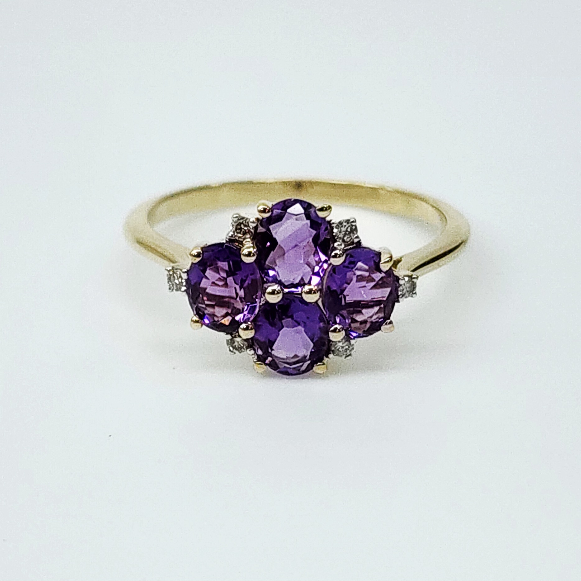 9ct Yellow Gold 1.24ct Amethyst & Diamond Cluster Ring - CYR8227AM Gold Rings 