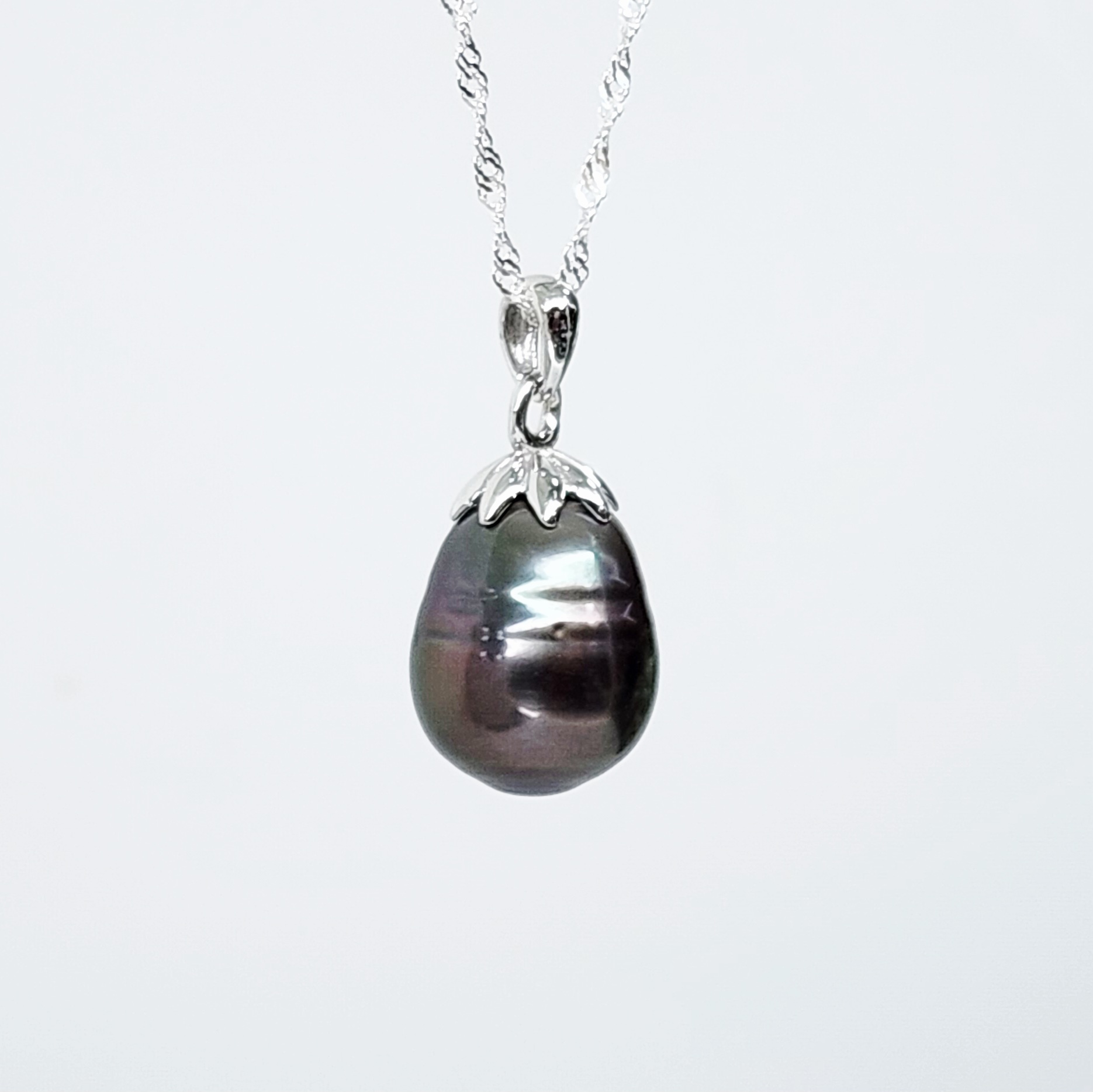 Sterling Silver 11-12mm Round Tahitian Green/Black Pearl Pendant with Sterling Silver Cap - SSRL05 Greenstone?Jewellery 