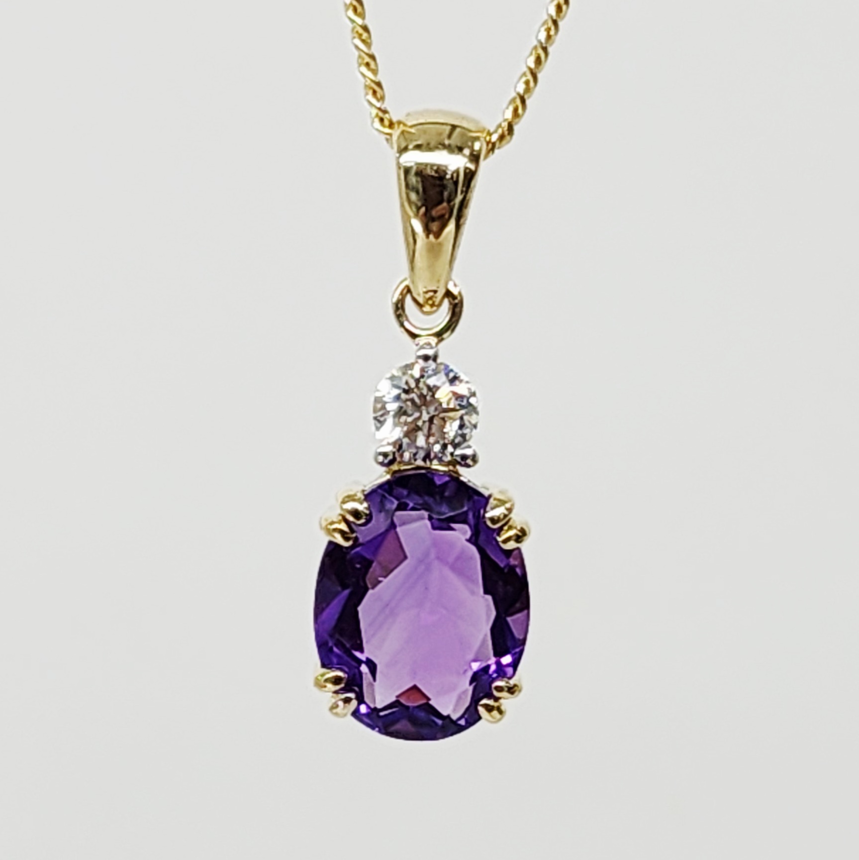 9ct Yellow Gold Oval Cut Amethyst and 0.17ct Round Cut Lab Grown Diamond Pendant - D/A470PD-AMYLGD  