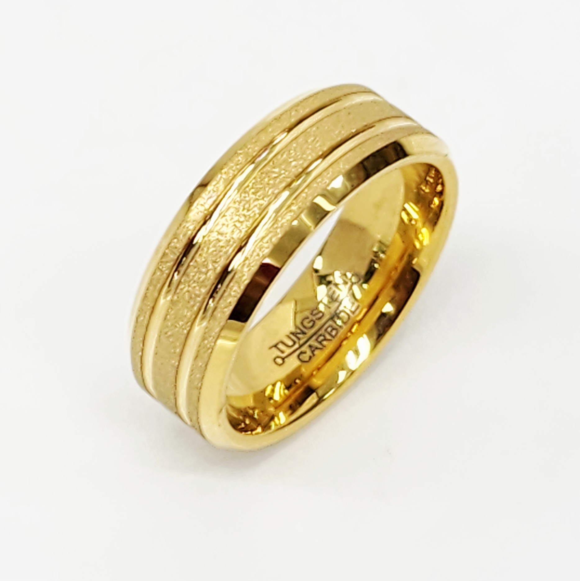 8mm Wide Gold Plated Tungsten Carbide Ring with Comfort Fit Band - TC05 Gold Rings 