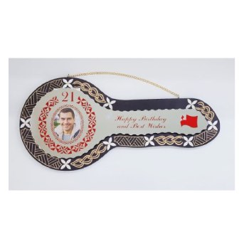 21st Birthday Wooden Key Black Shade Island Design with Tongan Design Mirror Key Insert - 2144BLKSJ2406 21st Keys 