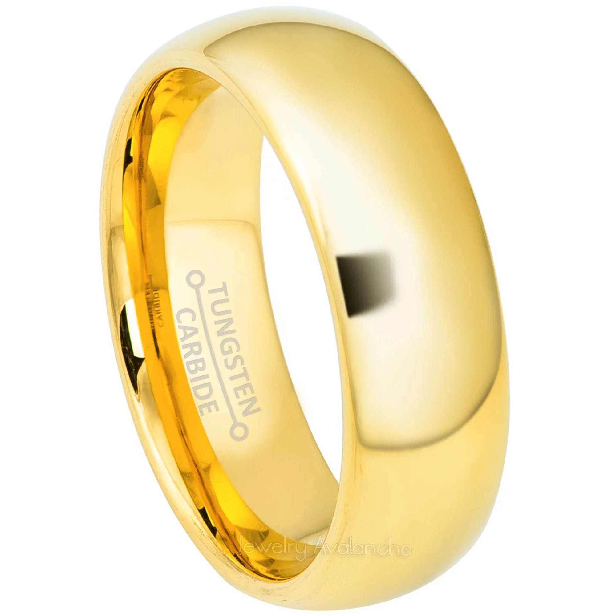 8mm Wide Gold Plated Tungsten Carbide Ring Classic Half Round, Comfort Fit Band - TC04 Gold Rings 