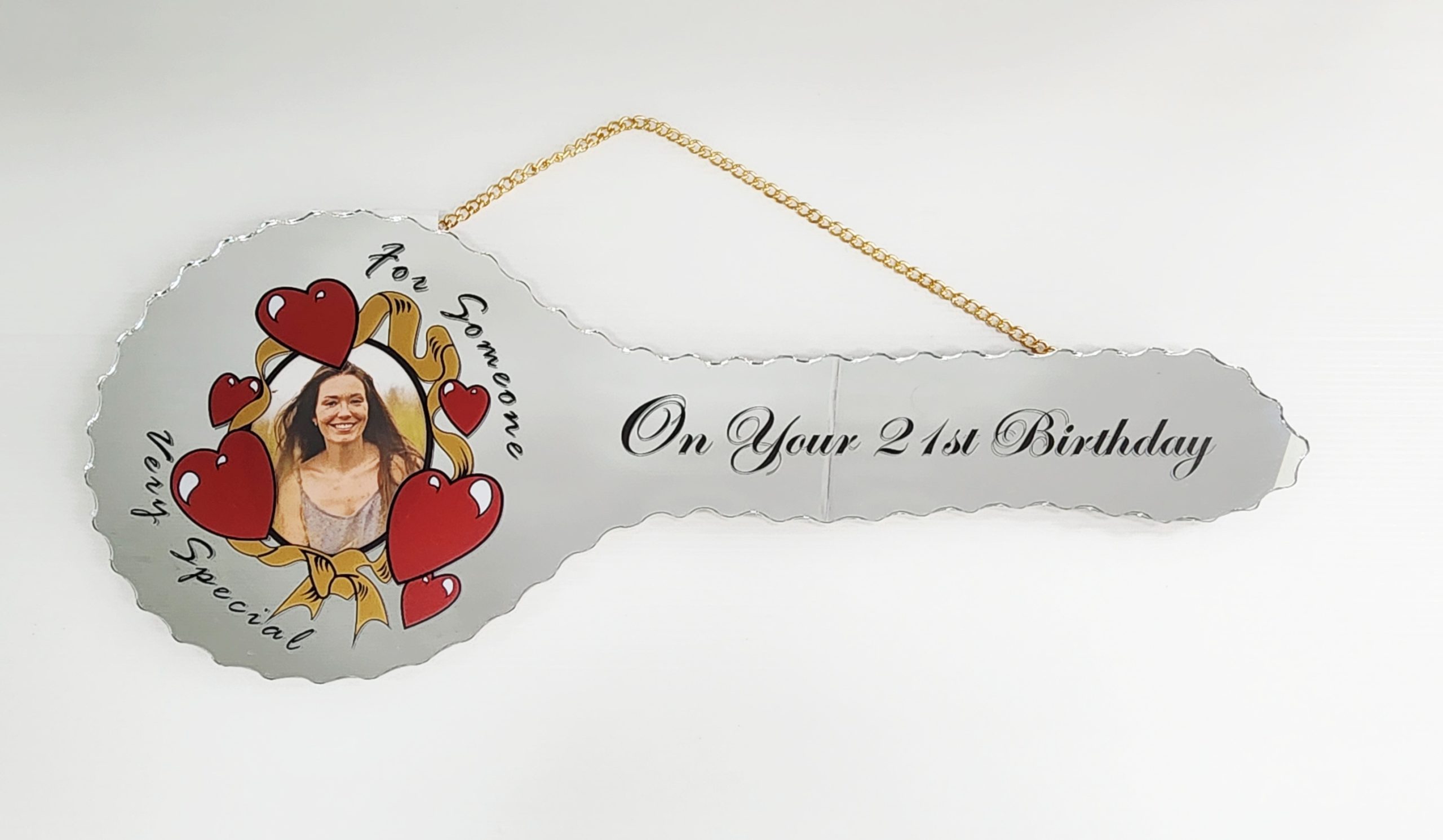 Red Heart with Golden Ribbon 21st Birthday Mirror Key with "For Someone Very Special" - SJ2501 21ST MIRROR KEYS 