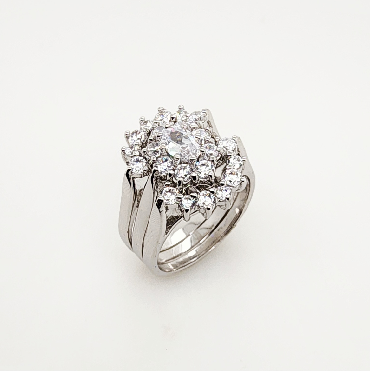 Sterling Silver 3 Piece Cluster Ring Set with White Cubic Zirconia Setting - R005CZWHITE Sterling Silver Rings 