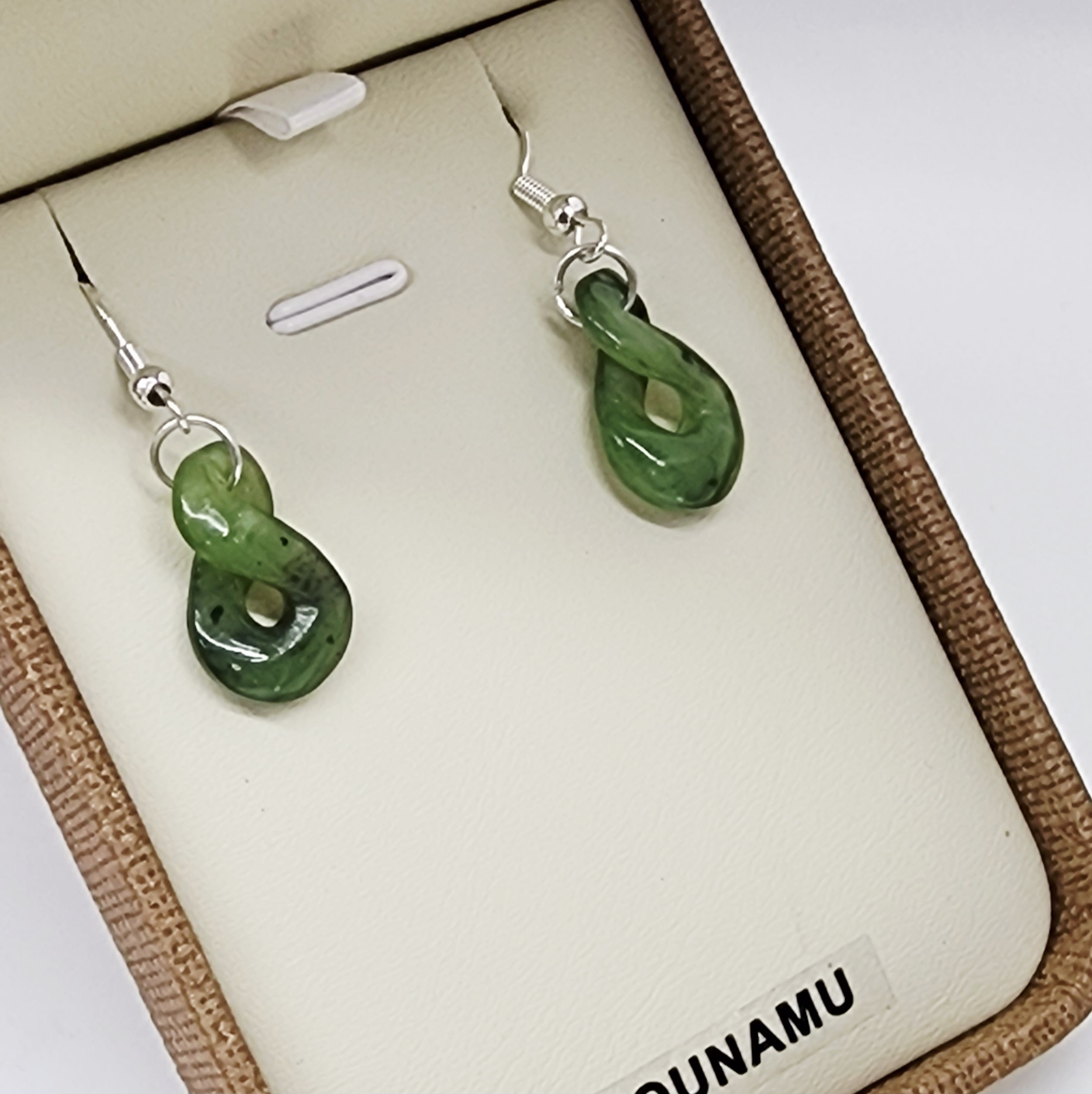NZ Greenstone Twist Drop Earrings with Sterling Silver Hooks - HE50 Greenstone Jewellery 