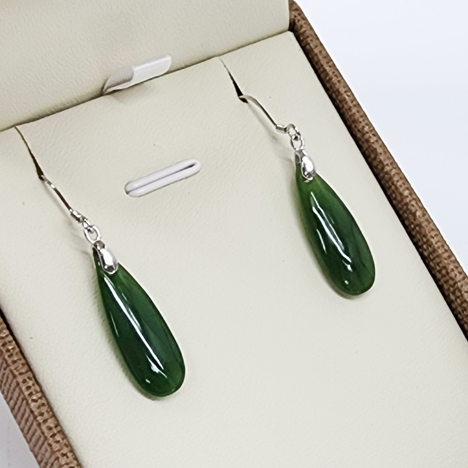 NZ Greenstone Teardrop Earrings with Sterling Silver Hooks - CR-TDE Greenstone Jewellery 