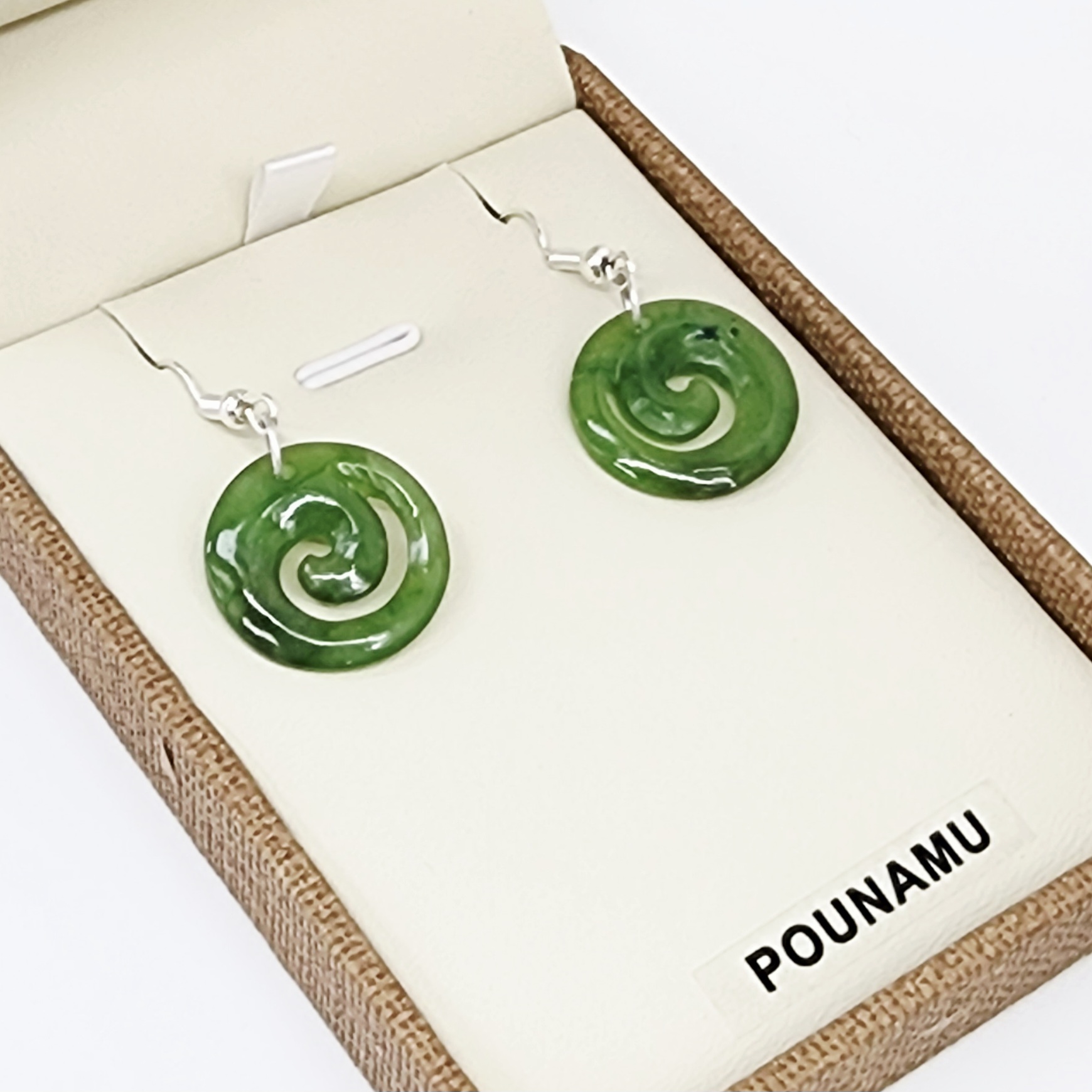 NZ Greenstone Closed Koru Earrings with Sterling Silver Hooks - HE60 Greenstone Jewellery 
