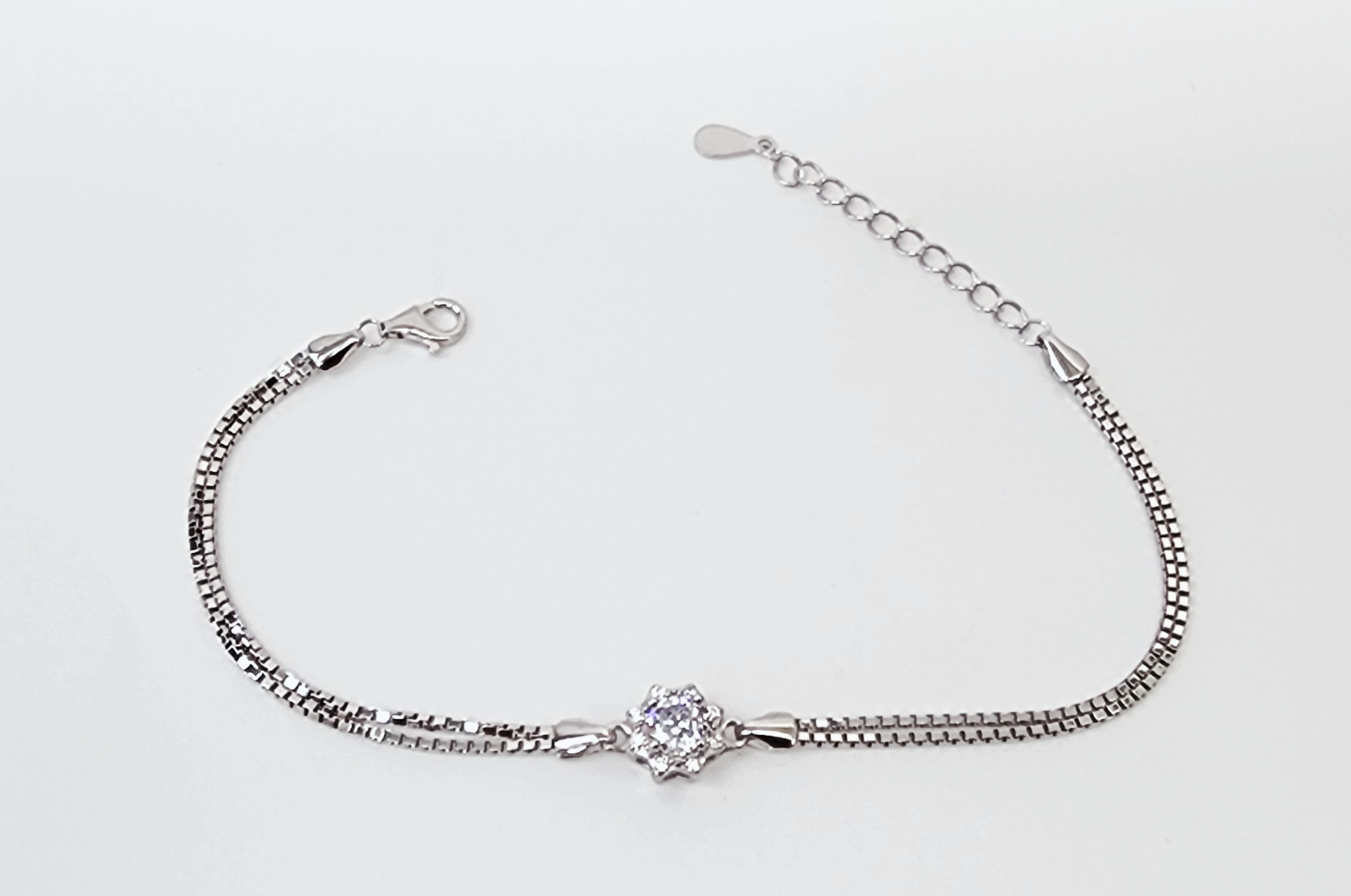 Sterling Silver Cubic Zirconia Set Double Box Chain Link Bracelet 16cm + 3cm - SSCZB01 Greenstone?Jewellery Sterling Silver Cubic Zirconia Set Double Box Chain Link Bracelet 16cm + 3cm - SSCZB01 Greenstone?Jewellery