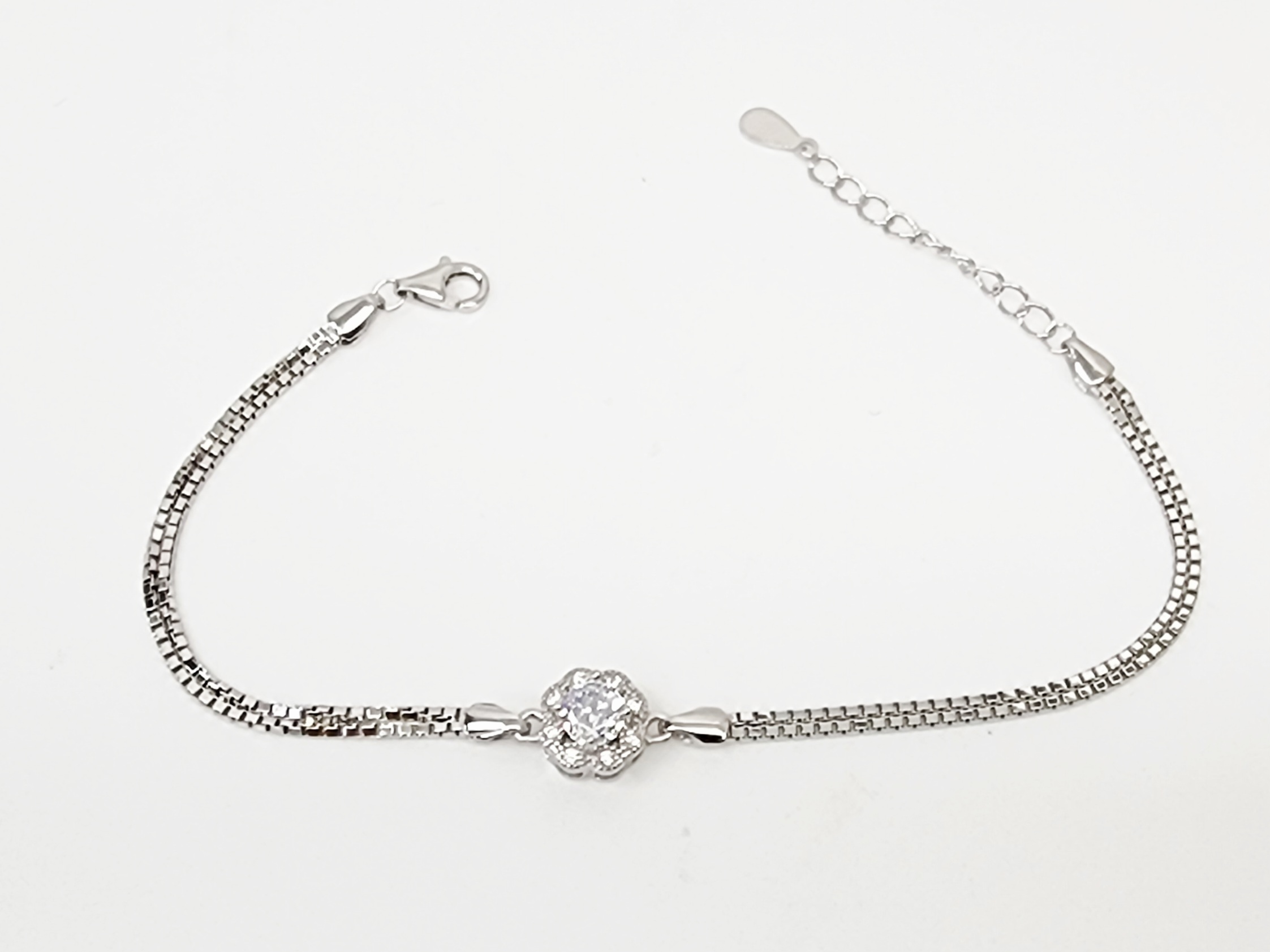 Sterling Silver Cubic Zirconia Set Double Box Chain Link Bracelet 16cm + 3cm - SSCZB02 Greenstone?Jewellery 