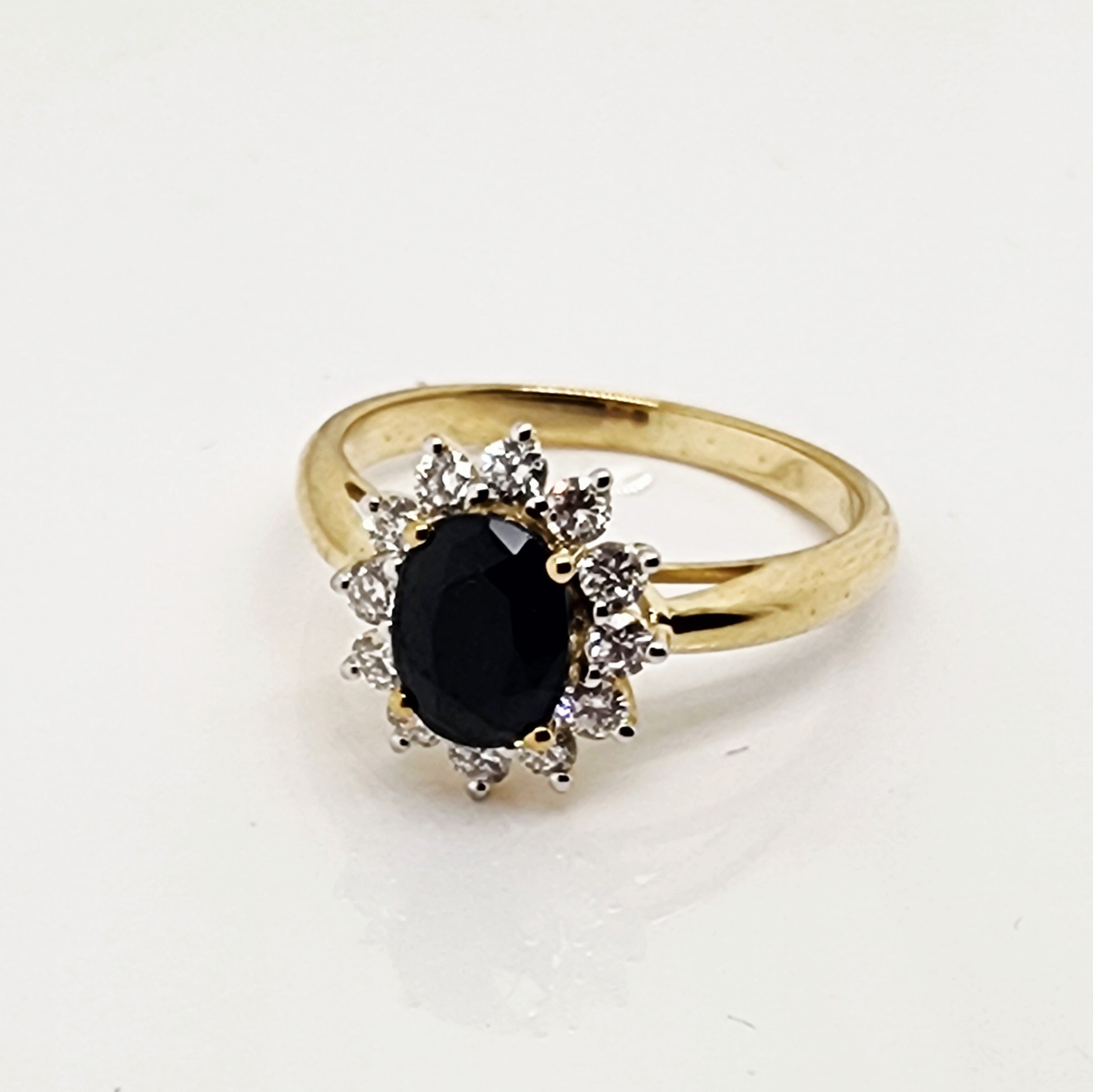 9ct Yellow Gold 6 x 8 Oval Black Sapphire with 0.54ct LAB Diamond Halo Setting - D/A469BSLGD Greenstone?Jewellery 